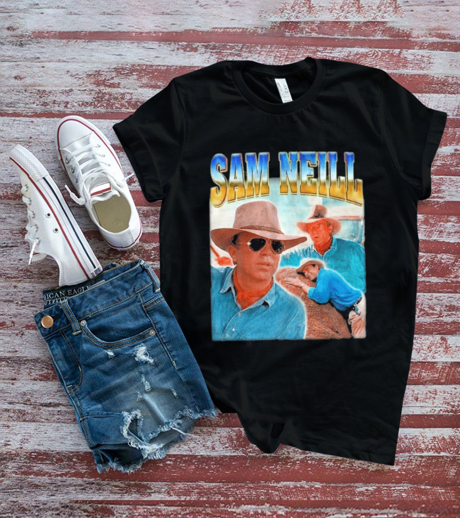 Sam Neill Cowboy Style Hat Sunglasses Denim Vintage Trendy 2026 T-Shirt