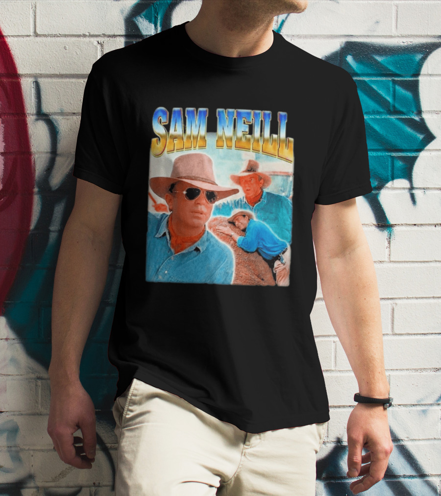 Sam Neill Cowboy Style Hat Sunglasses Denim Vintage Trendy 2026 T-Shirt