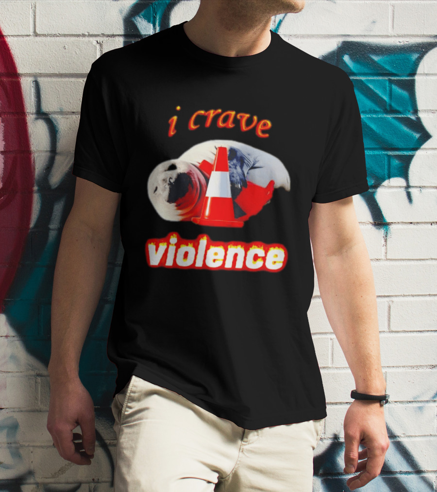 Seal With Traffic Cone I Crave Violence T-Shirt