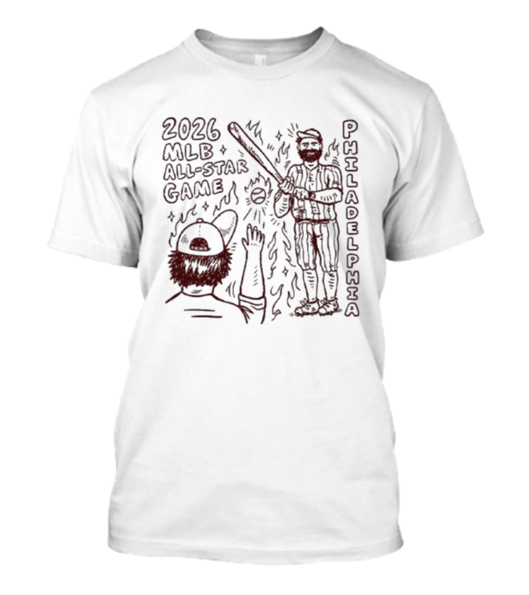 2026 MLB All Star Game Philadelphia Baseball Player Bat Cartoon T-Shirt