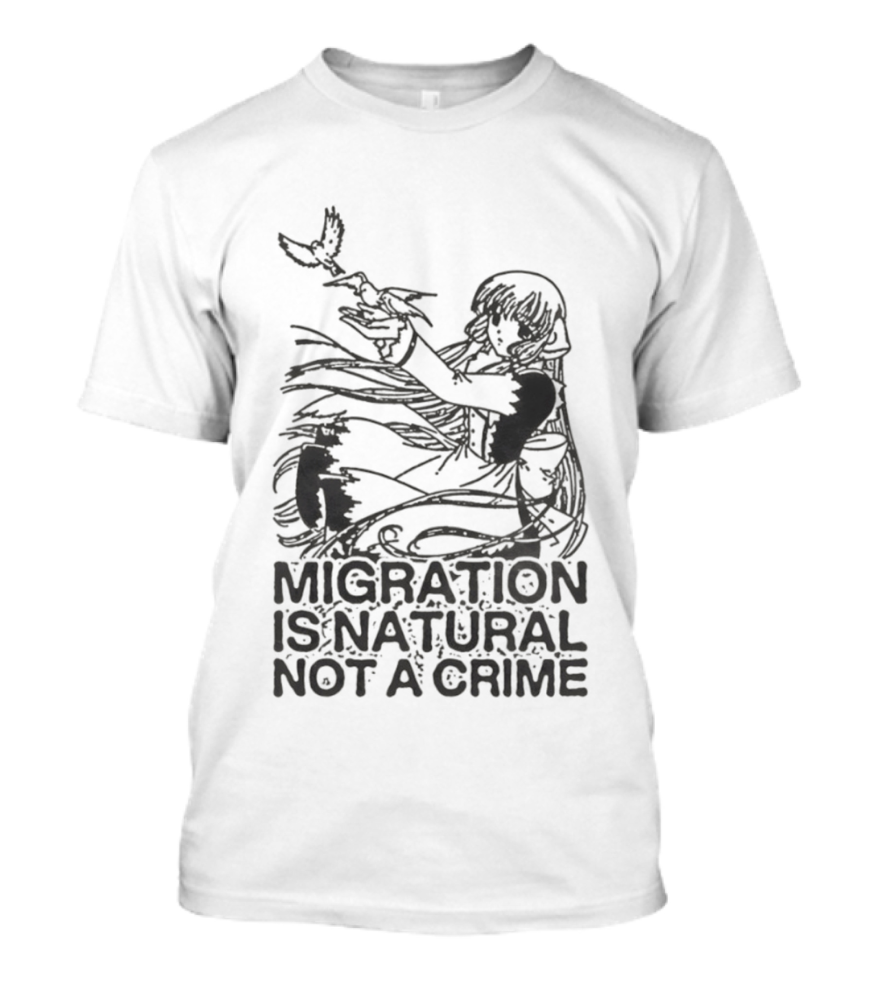 Anime Girl Releasing Birds Migration Is Natural Not A Crime T-Shirt