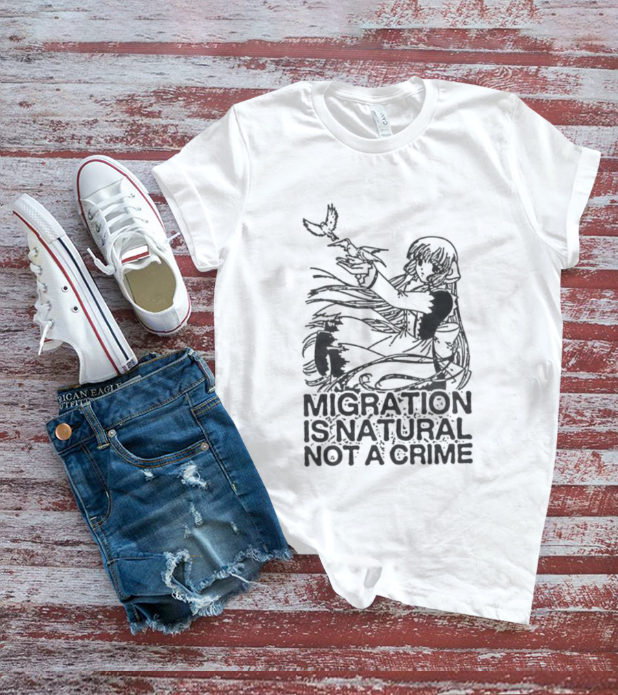 Anime Girl Releasing Birds Migration Is Natural Not A Crime T-Shirt
