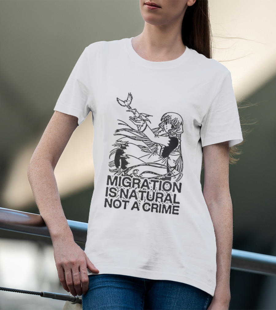 Anime Girl Releasing Birds Migration Is Natural Not A Crime T-Shirt