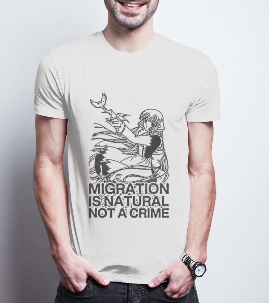 Anime Girl Releasing Birds Migration Is Natural Not A Crime T-Shirt