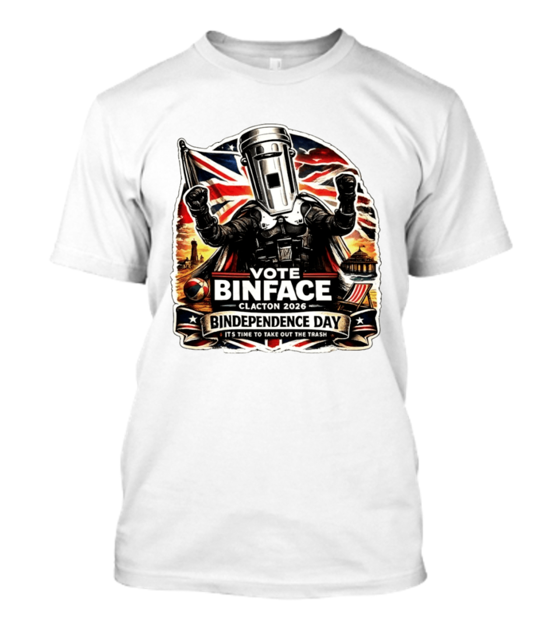 Vote Binface Clacton 2026 Bindependence Day Time To Take Out The Trash British Flag T-Shirt