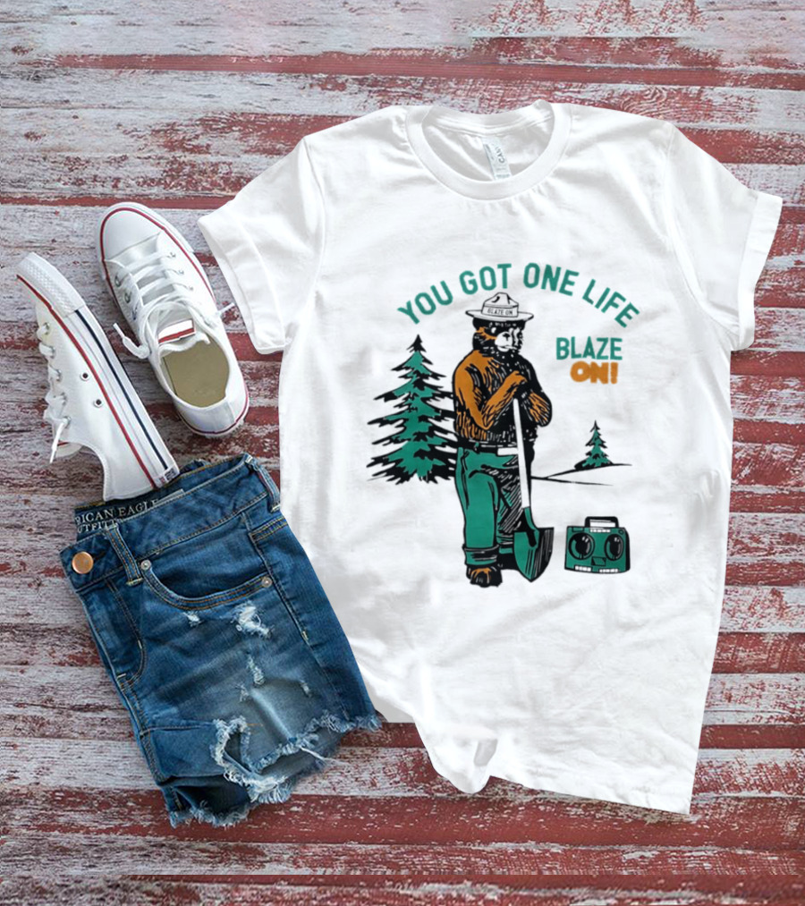You Got One Life Blaze On Smokey Bear Retro Forest T-Shirt