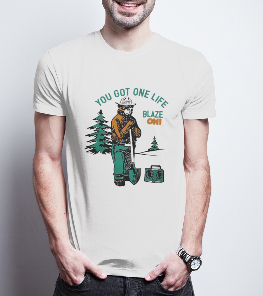 You Got One Life Blaze On Smokey Bear Retro Forest T-Shirt