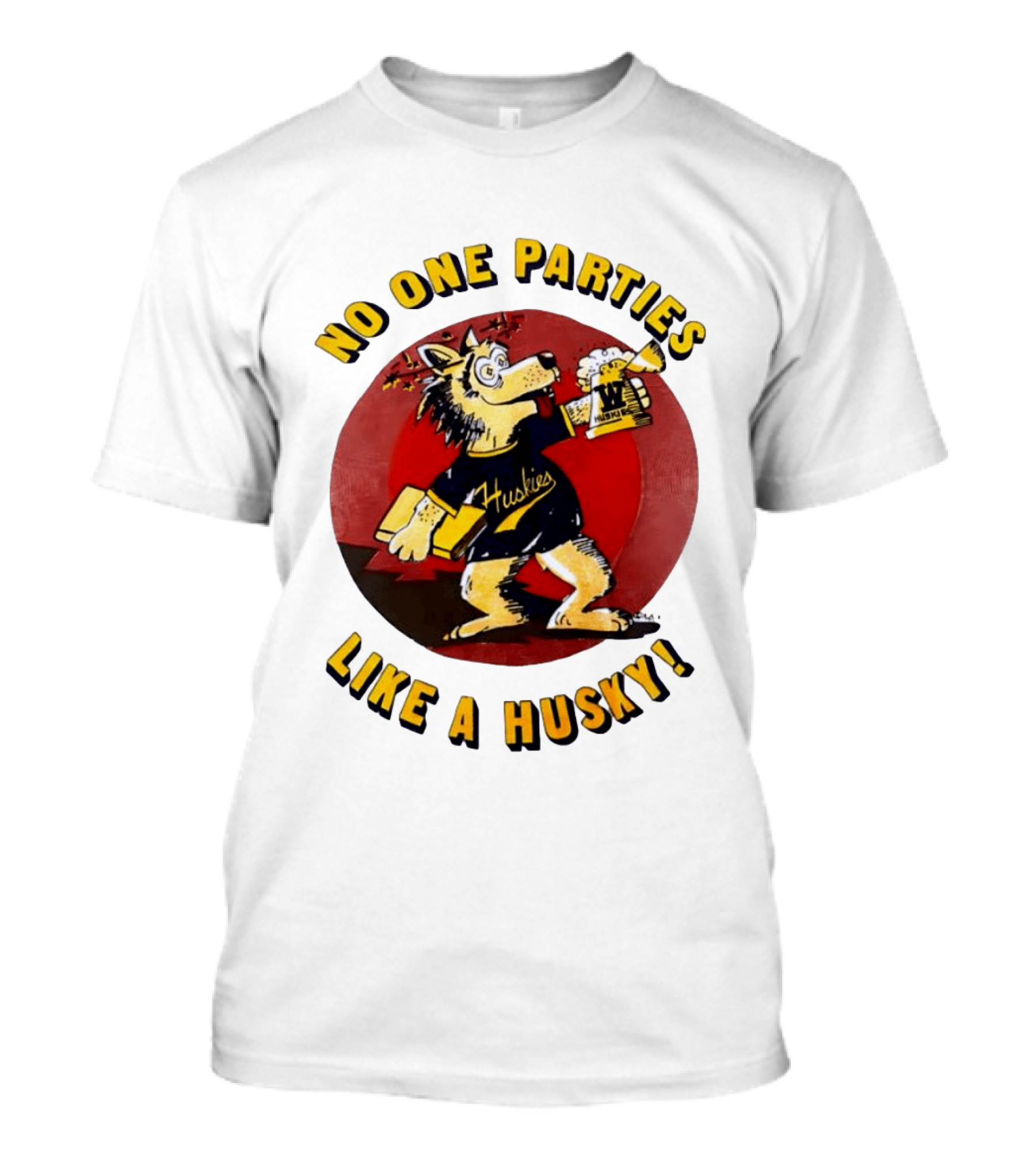 LB81 Wolf Drinking Beer And Carrying Book No One Parties Like A Husky Huskies T-Shirt