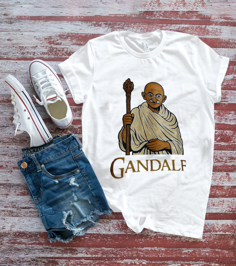 Mahatma Gandhi Gandalf Wizard Staff T-Shirt