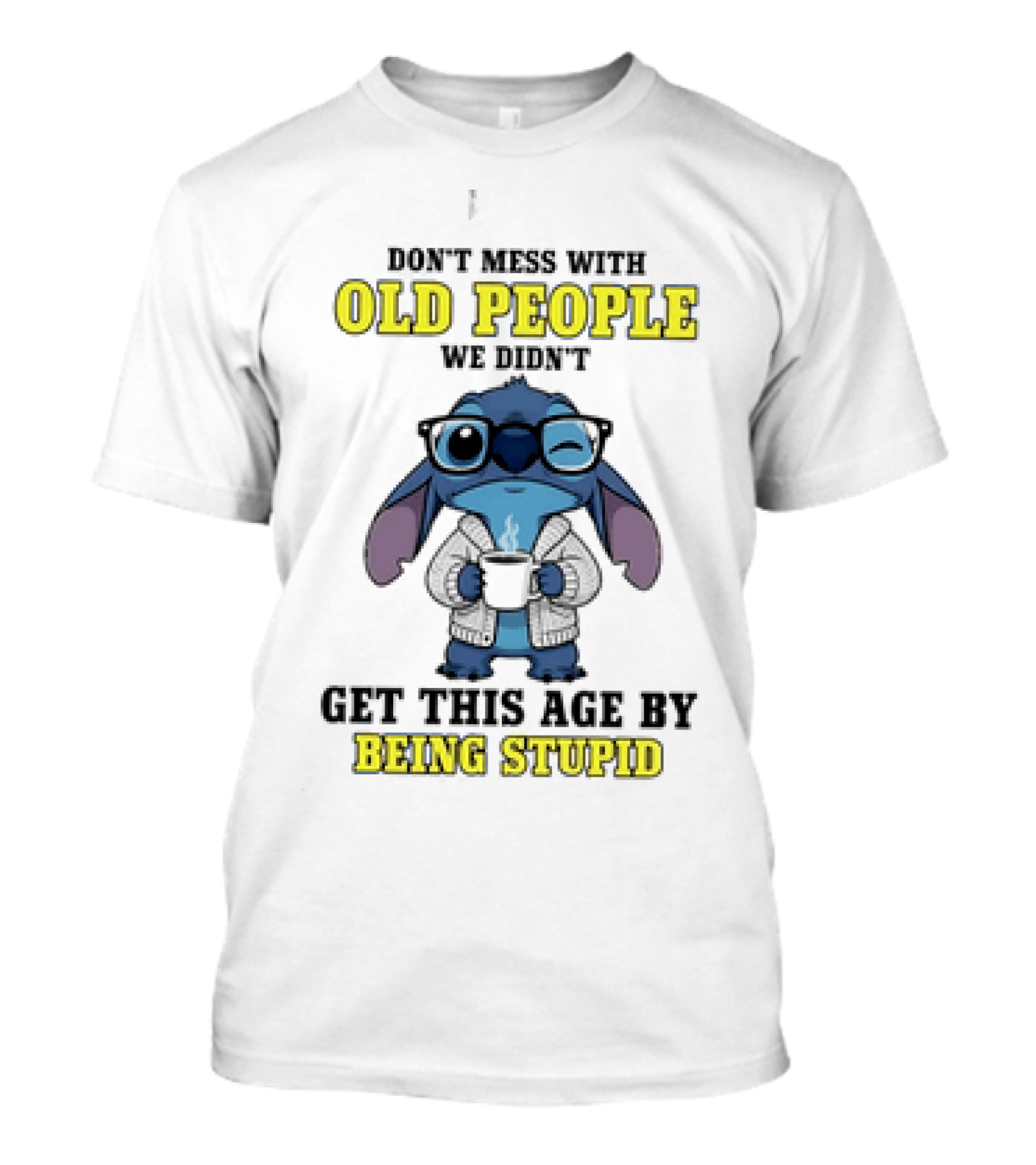 Stitch Don't Mess With Old People Winking Glasses Blue Character Image T-Shirt