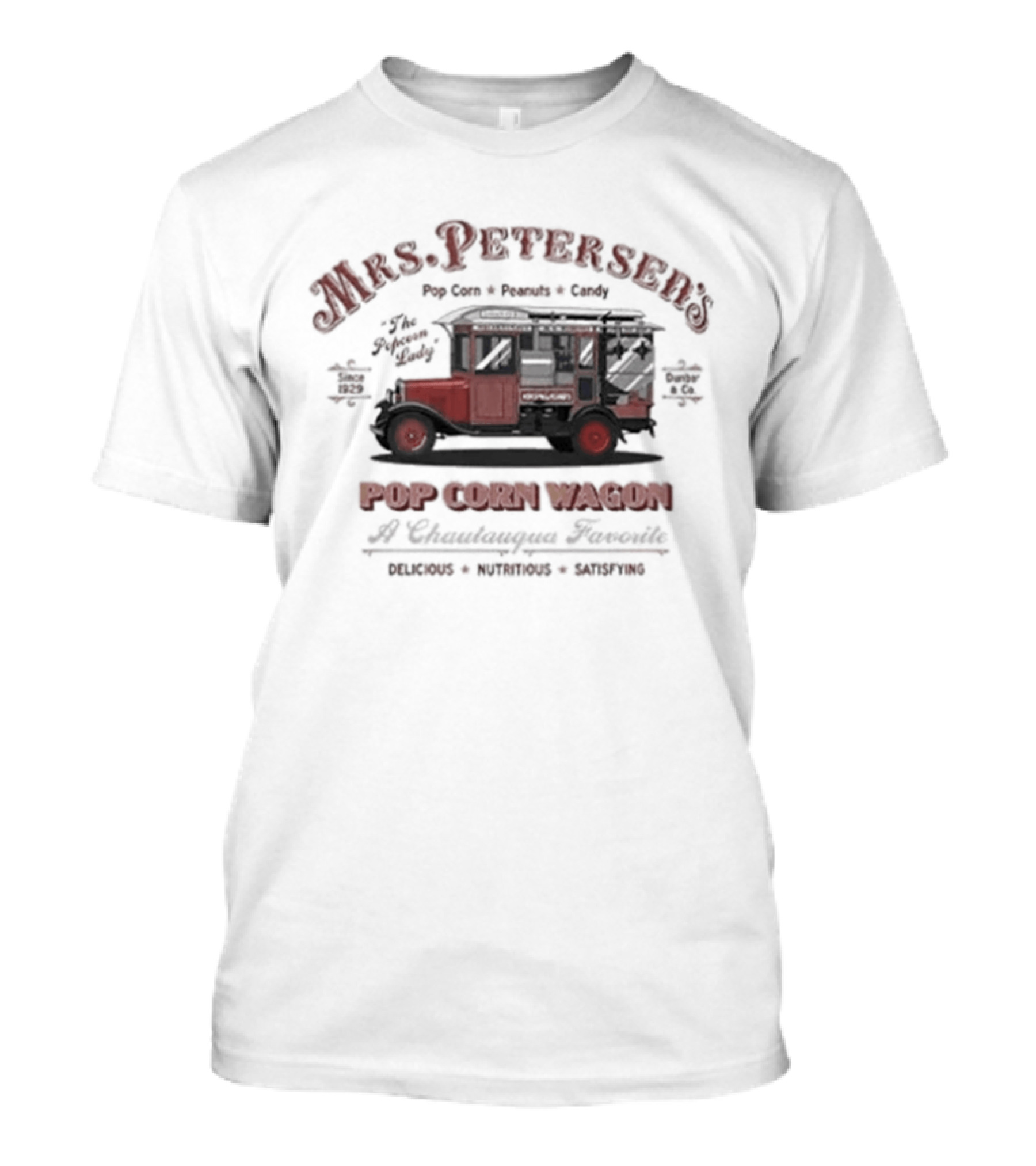 Mrs. Peterson's Popcorn Wagon Chautauqua Favorite Since 1929 Popcorn Truck T-Shirt