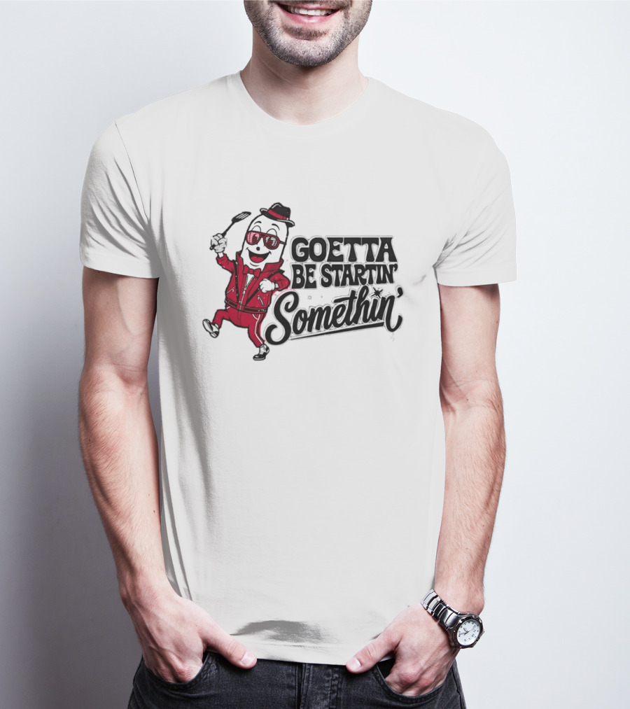 Goetta Be Startin Somethin Hotdog Retro Sunglasses Suit Fedora T-Shirt