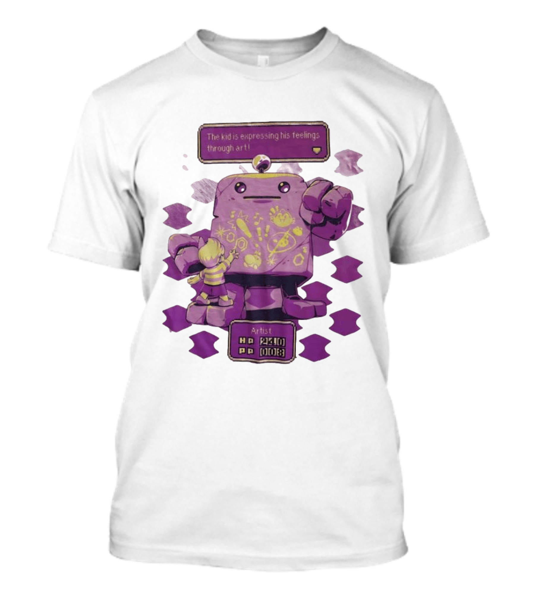 The Kid Is Expressing His Feelings Through Art With Purple Robot T-Shirt