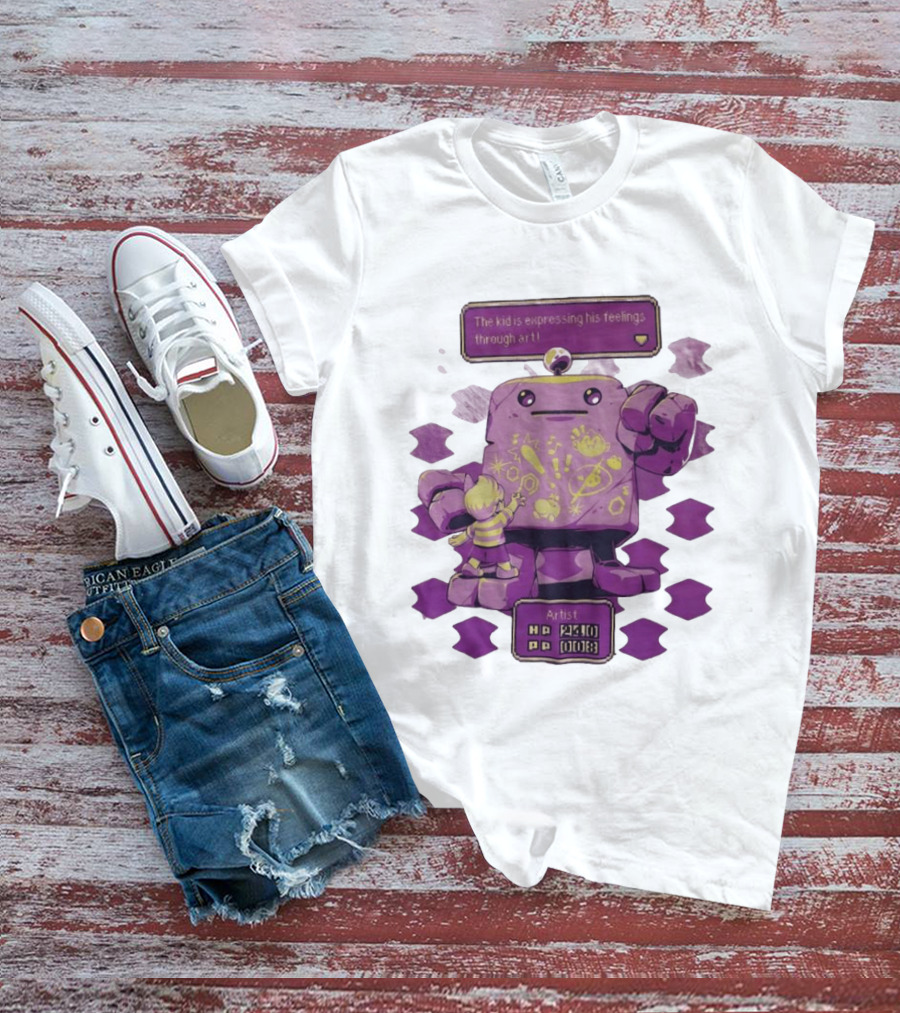 The Kid Is Expressing His Feelings Through Art With Purple Robot T-Shirt
