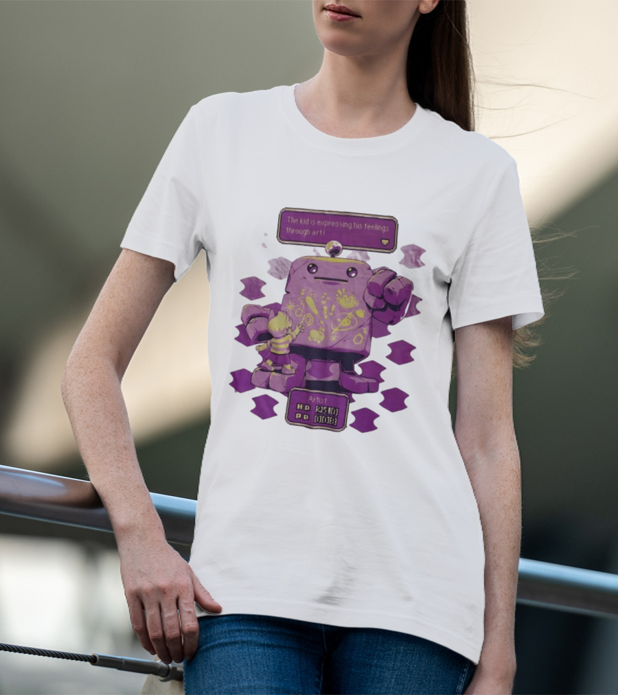 The Kid Is Expressing His Feelings Through Art With Purple Robot T-Shirt