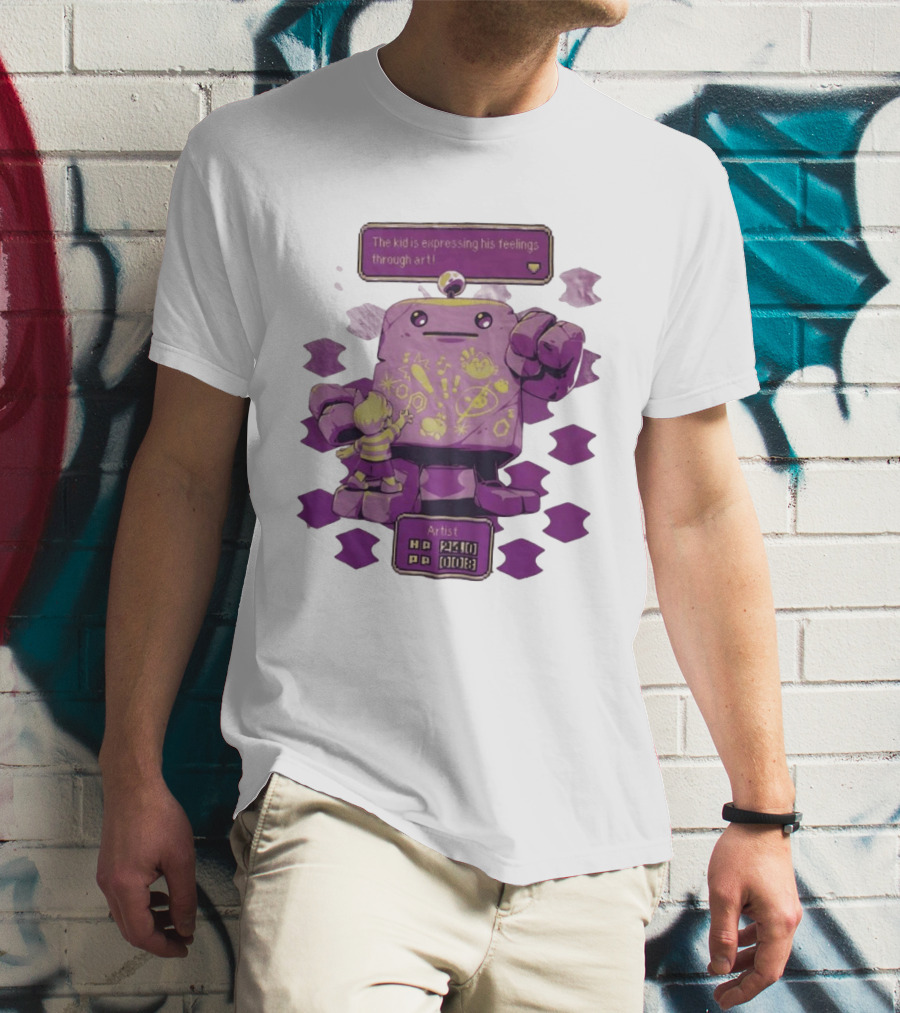 The Kid Is Expressing His Feelings Through Art With Purple Robot T-Shirt