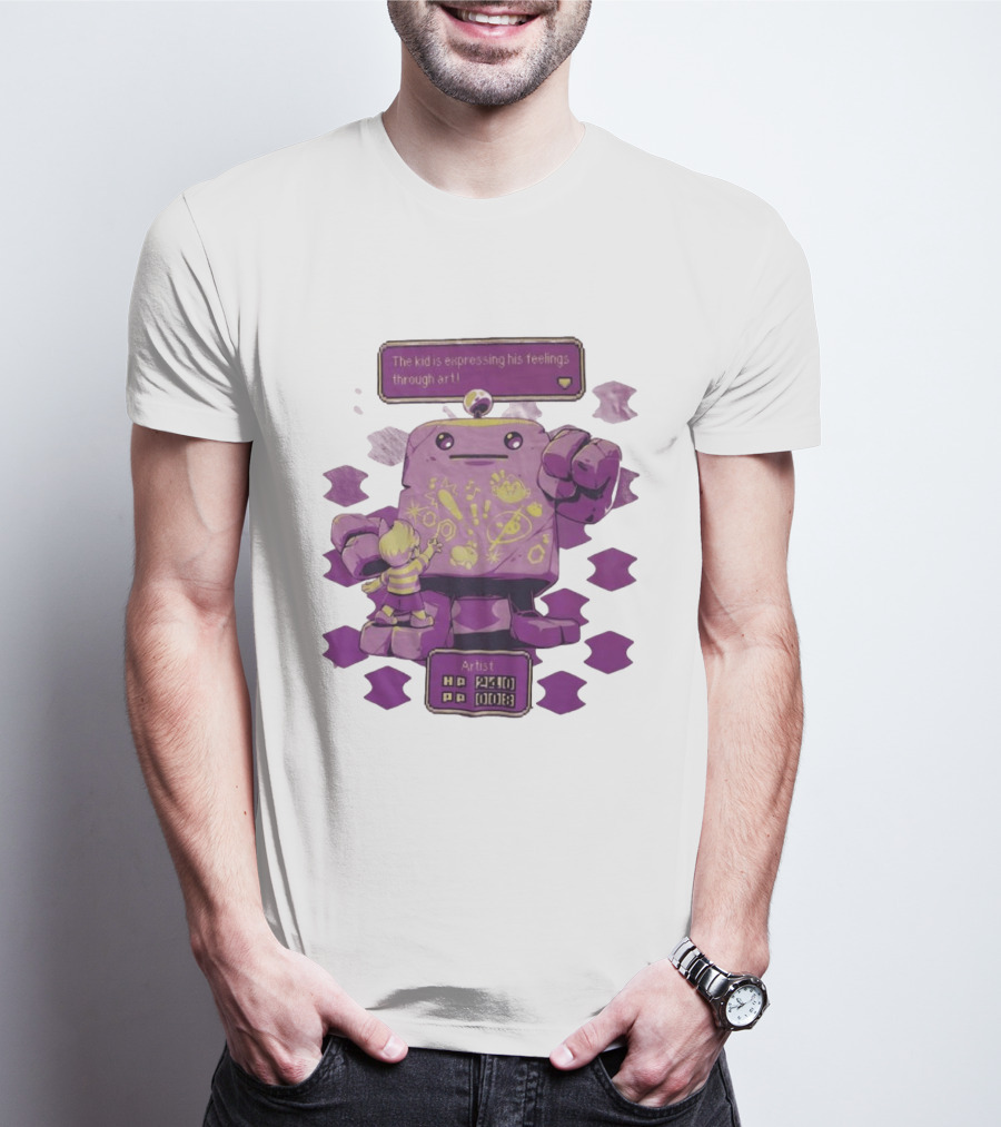 The Kid Is Expressing His Feelings Through Art With Purple Robot T-Shirt
