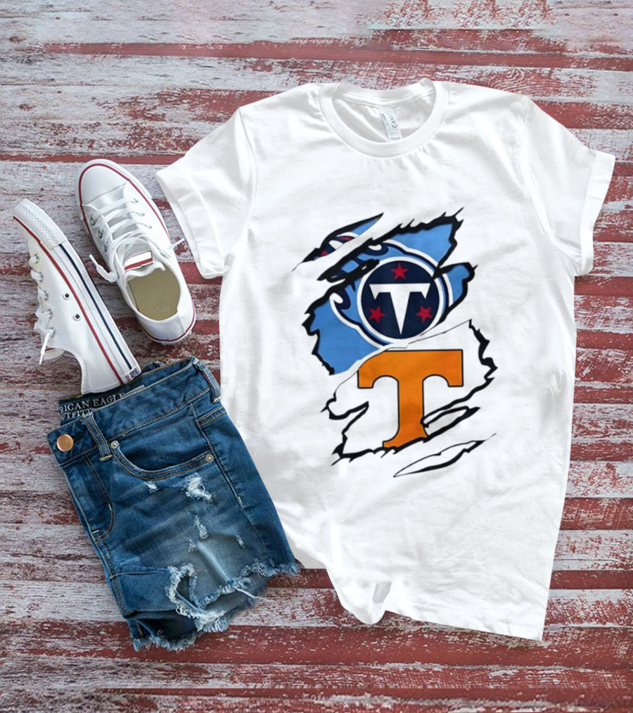 TN State Pride Torn Tennessee Titans Volunteers T-Shirt