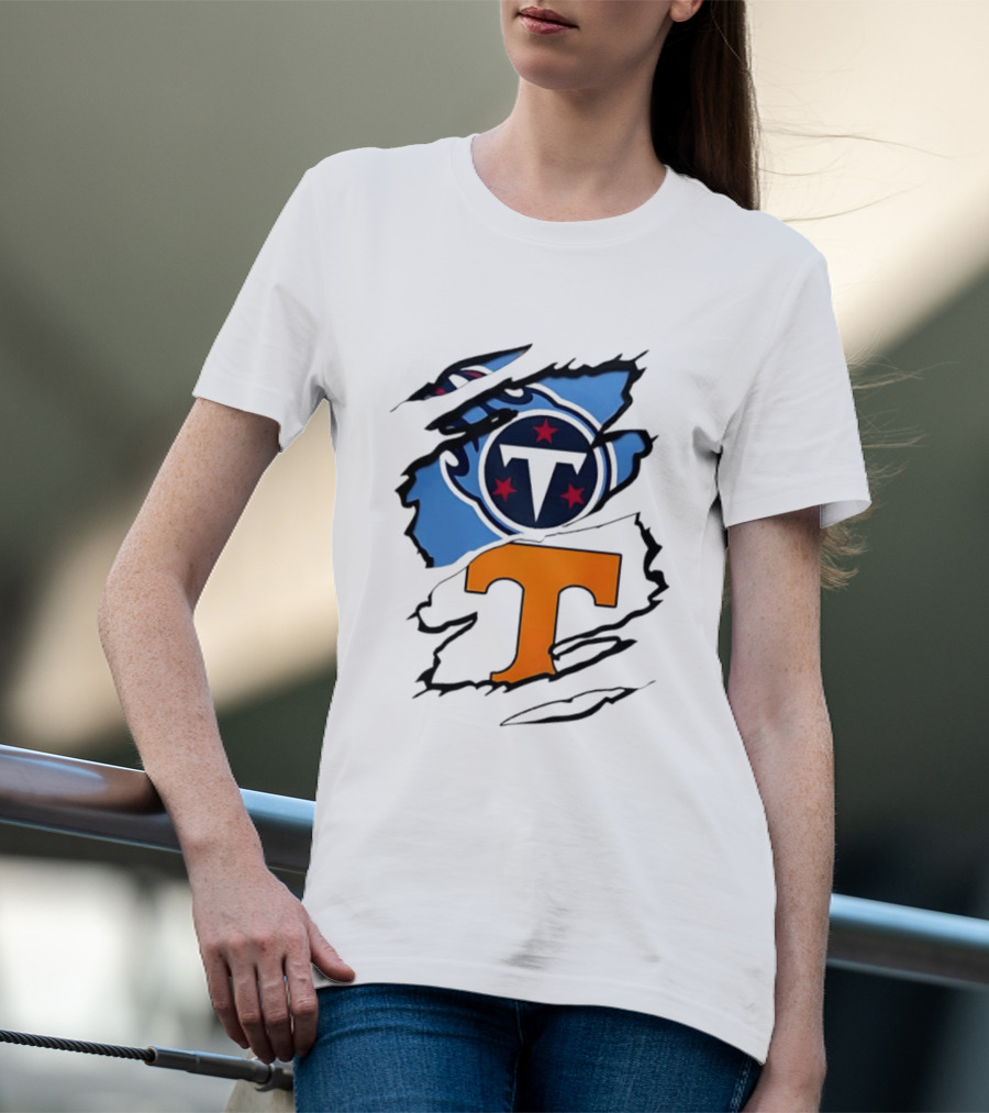 TN State Pride Torn Tennessee Titans Volunteers T-Shirt