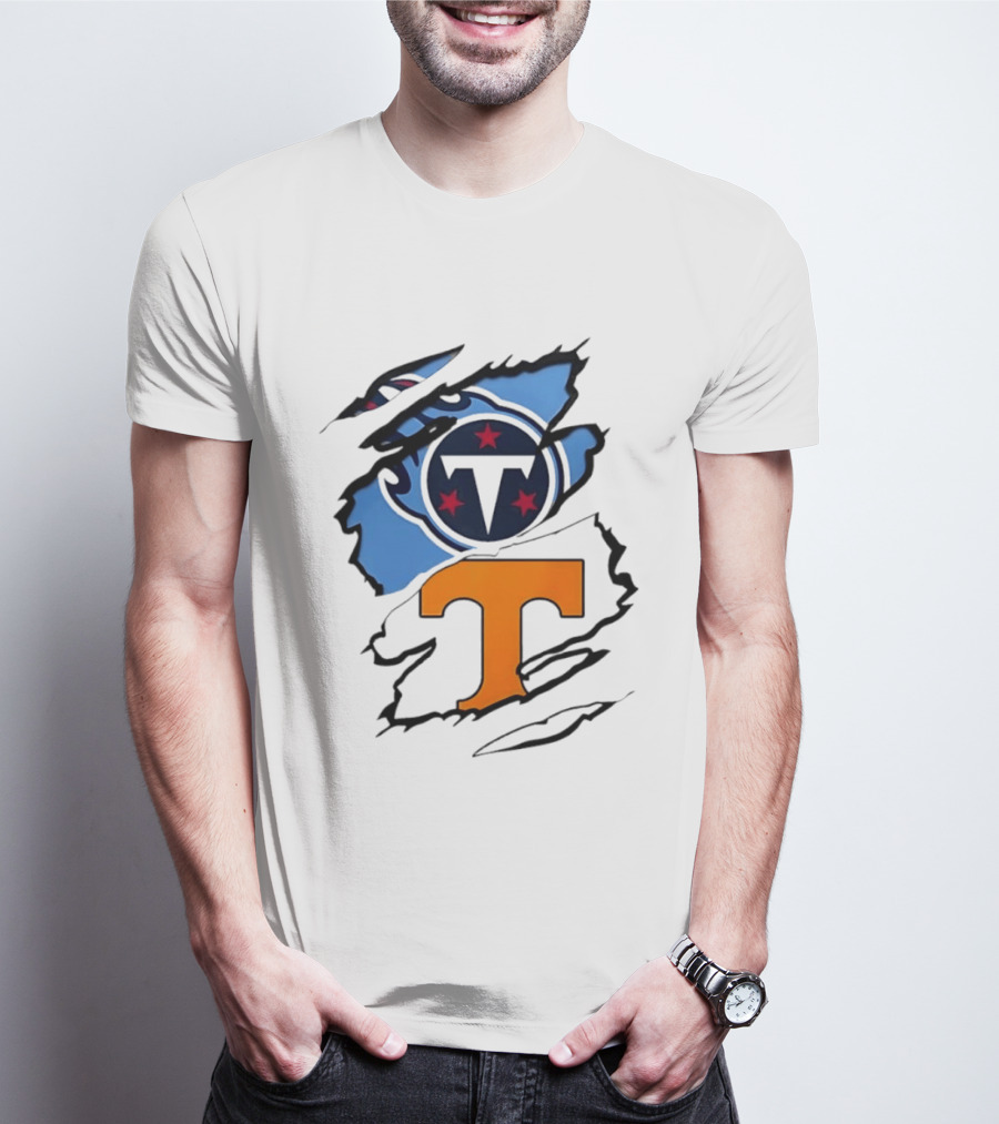 TN State Pride Torn Tennessee Titans Volunteers T-Shirt