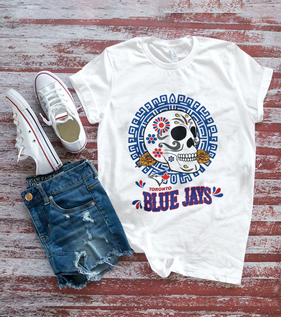 Toronto Blue Jays Dia De Los Muertos Sugar Skull Floral Motif T-Shirt