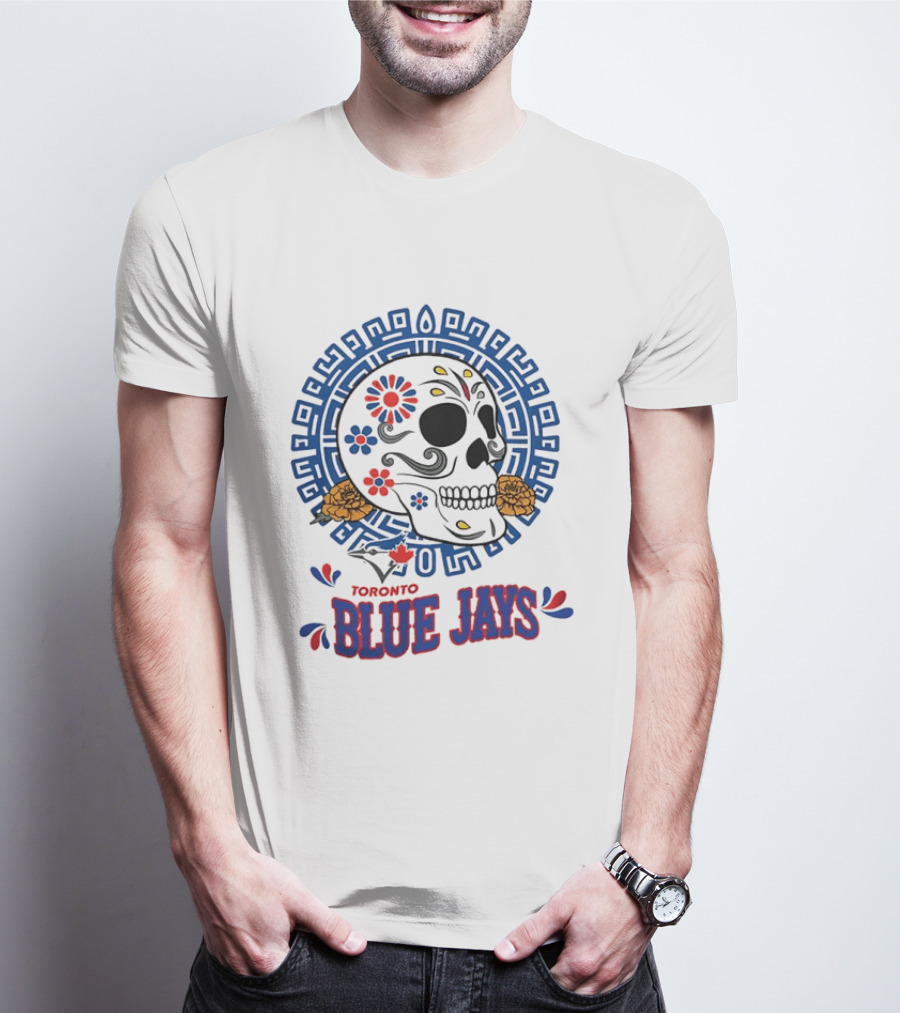 Toronto Blue Jays Dia De Los Muertos Sugar Skull Floral Motif T-Shirt