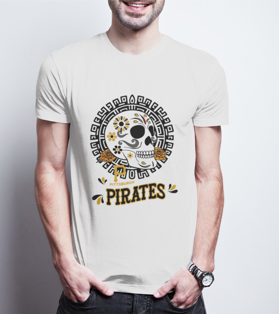 Pittsburgh Pirates Dia De Los Muertos Sugar Skull Art MLB Fan T-Shirt