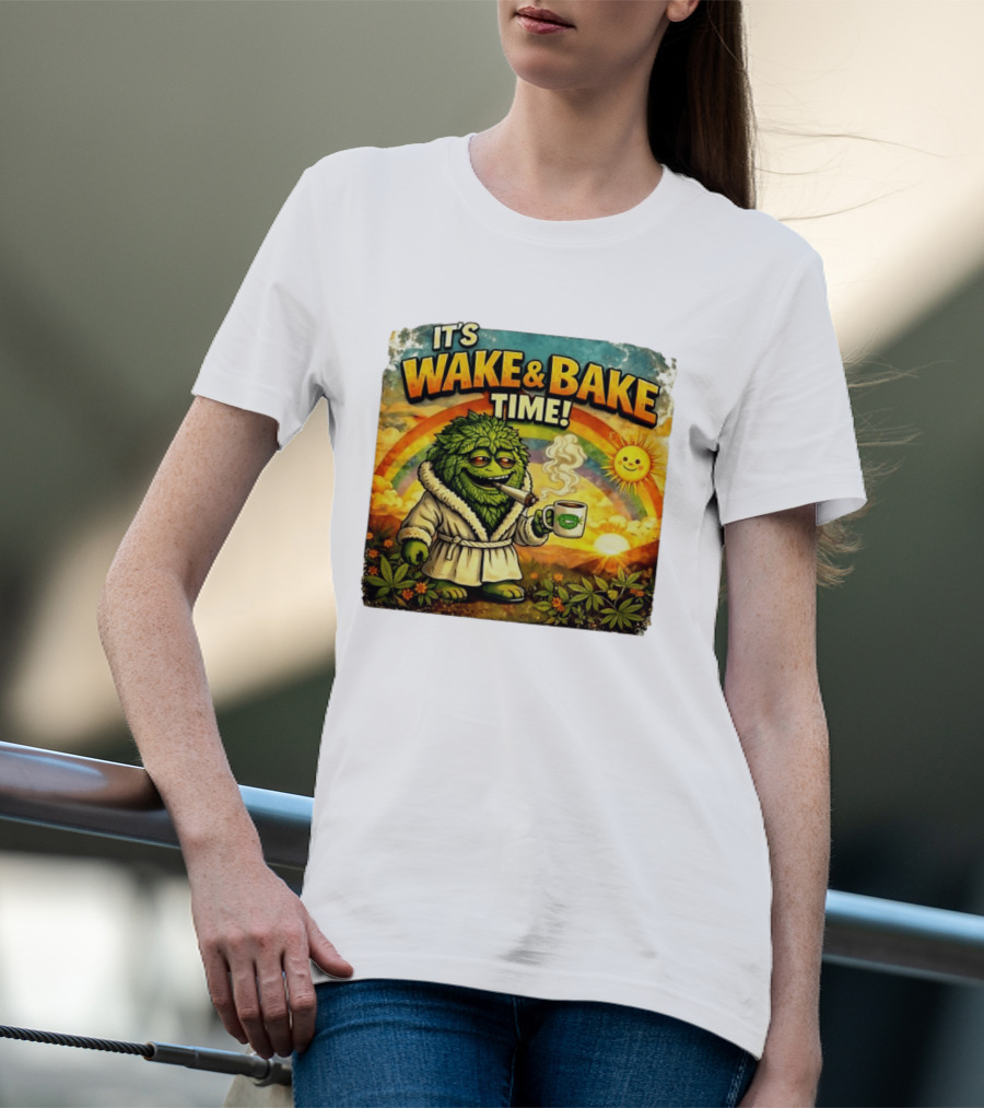 It's Wake And Bake Time Chief Greenbud Smoking Rainbow Sun Cannabis T-Shirt