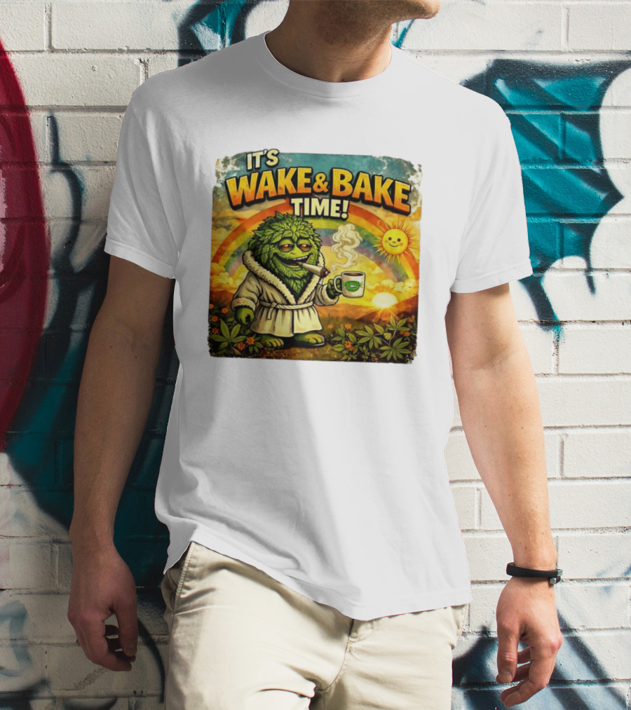 It's Wake And Bake Time Chief Greenbud Smoking Rainbow Sun Cannabis T-Shirt