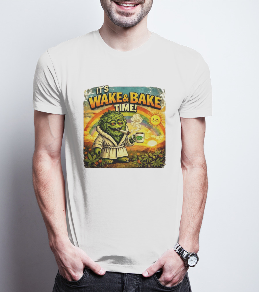 It's Wake And Bake Time Chief Greenbud Smoking Rainbow Sun Cannabis T-Shirt