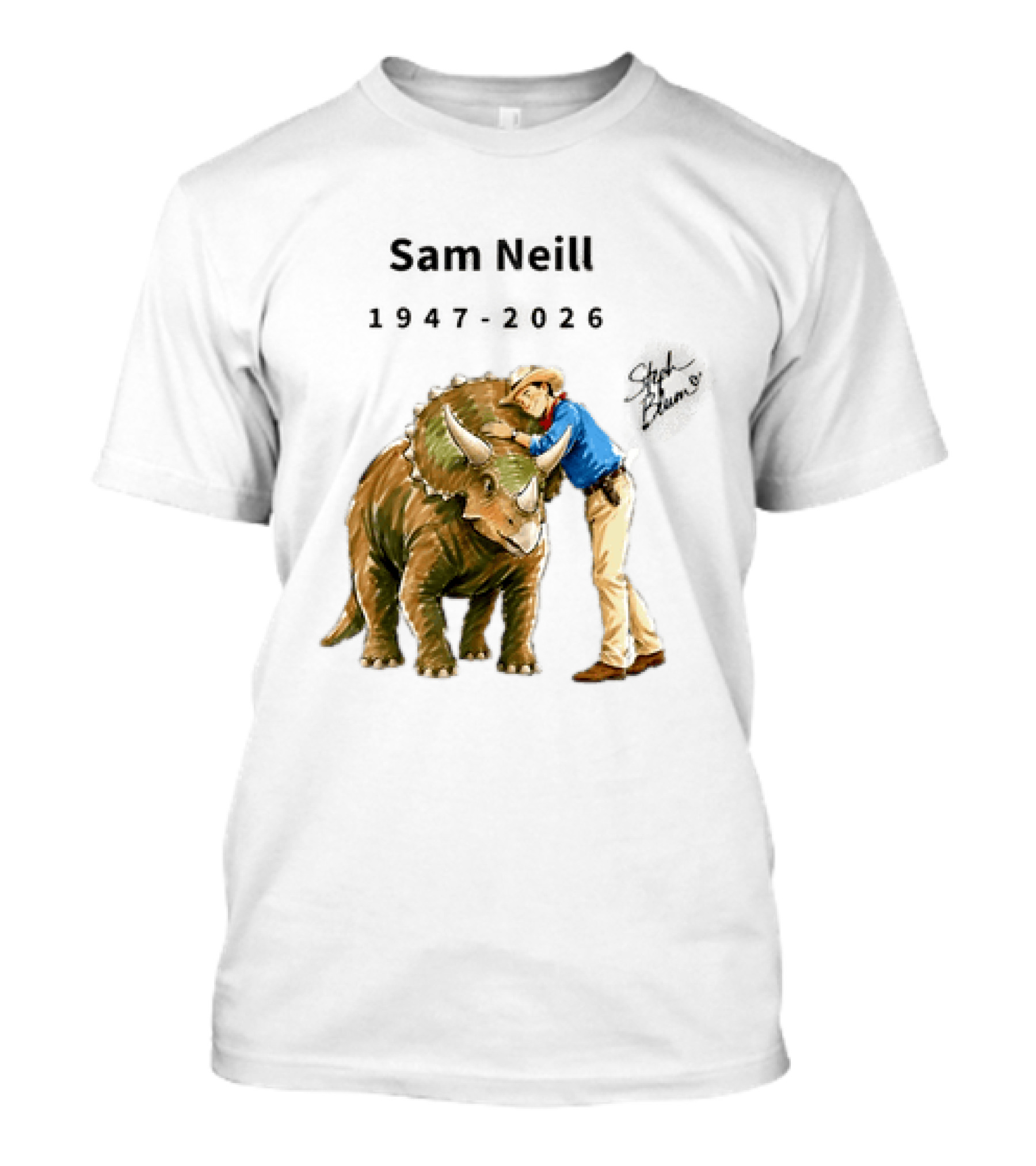 Sam Neill 1947 2026 Jurassic Park Iconic Triceratops Scene T-Shirt