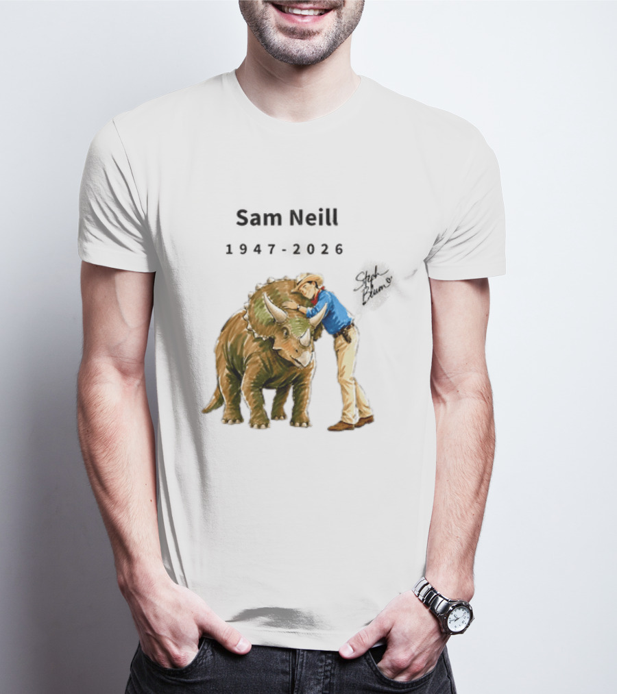 Sam Neill 1947 2026 Jurassic Park Iconic Triceratops Scene T-Shirt