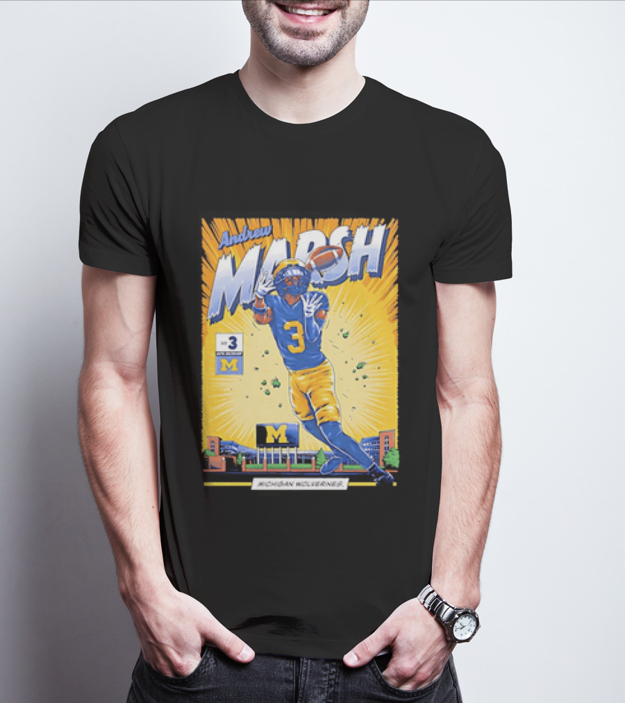 Andrew Marsh Michigan Wolverines Football Player Number 3 Comic T-Shirt