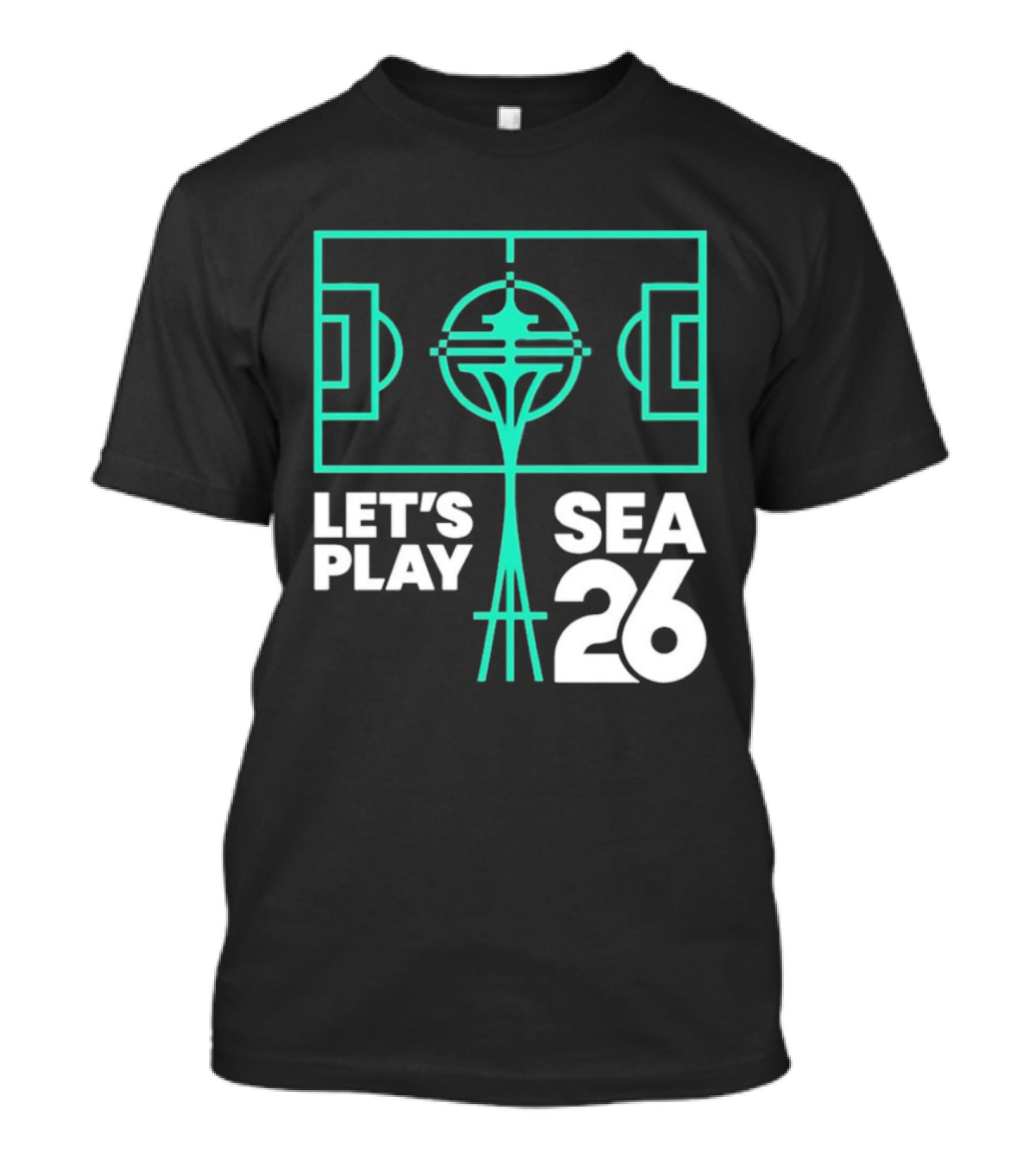 Let's Play Sea 26 Seattle Matchday Space Needle Soccer Field T-Shirt