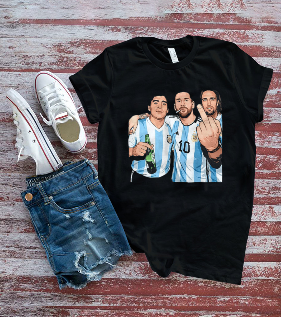 Messi Maradona Batistuta Argentina Football Legends T-Shirt