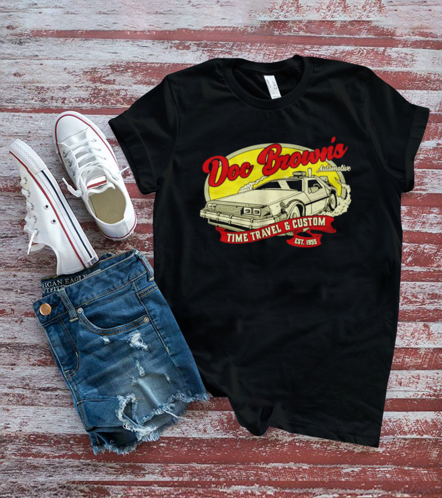 Doc Brown's Automotive Time Travel & Custom Est 1955 Classic DeLorean T-Shirt