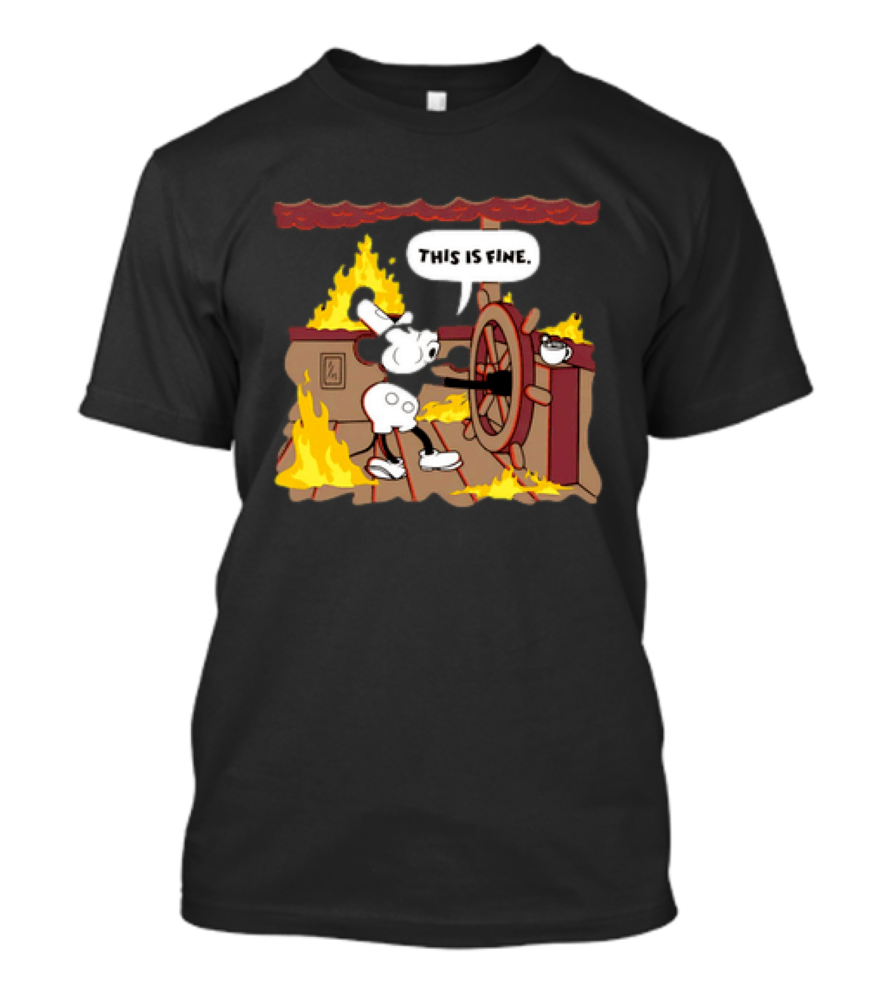 This Is Fine Steamboat Mickey Mouse Fire Captain T-Shirt