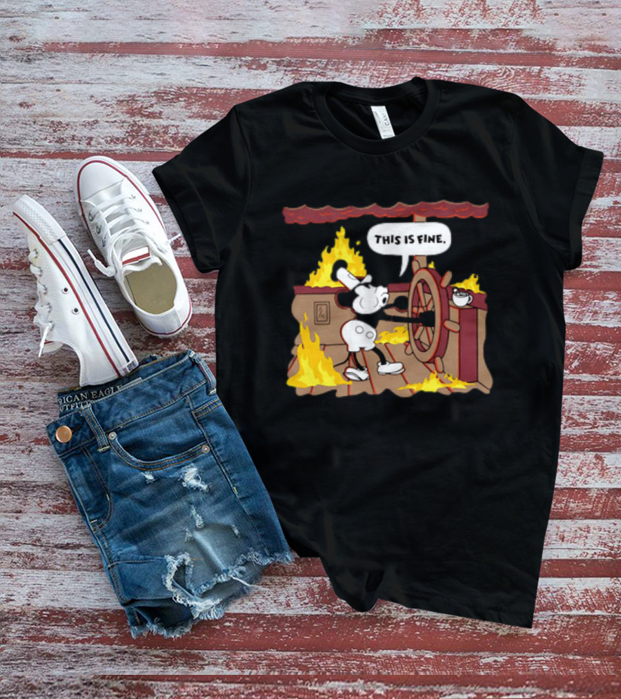 This Is Fine Steamboat Mickey Mouse Fire Captain T-Shirt