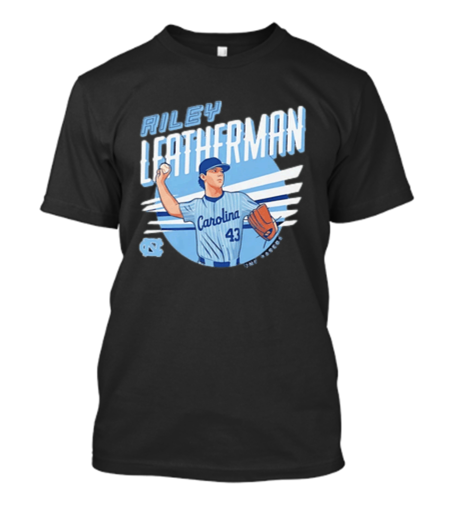 North Carolina Tar Heels Riley Leatherman Baseball Carolina 43 T-Shirt