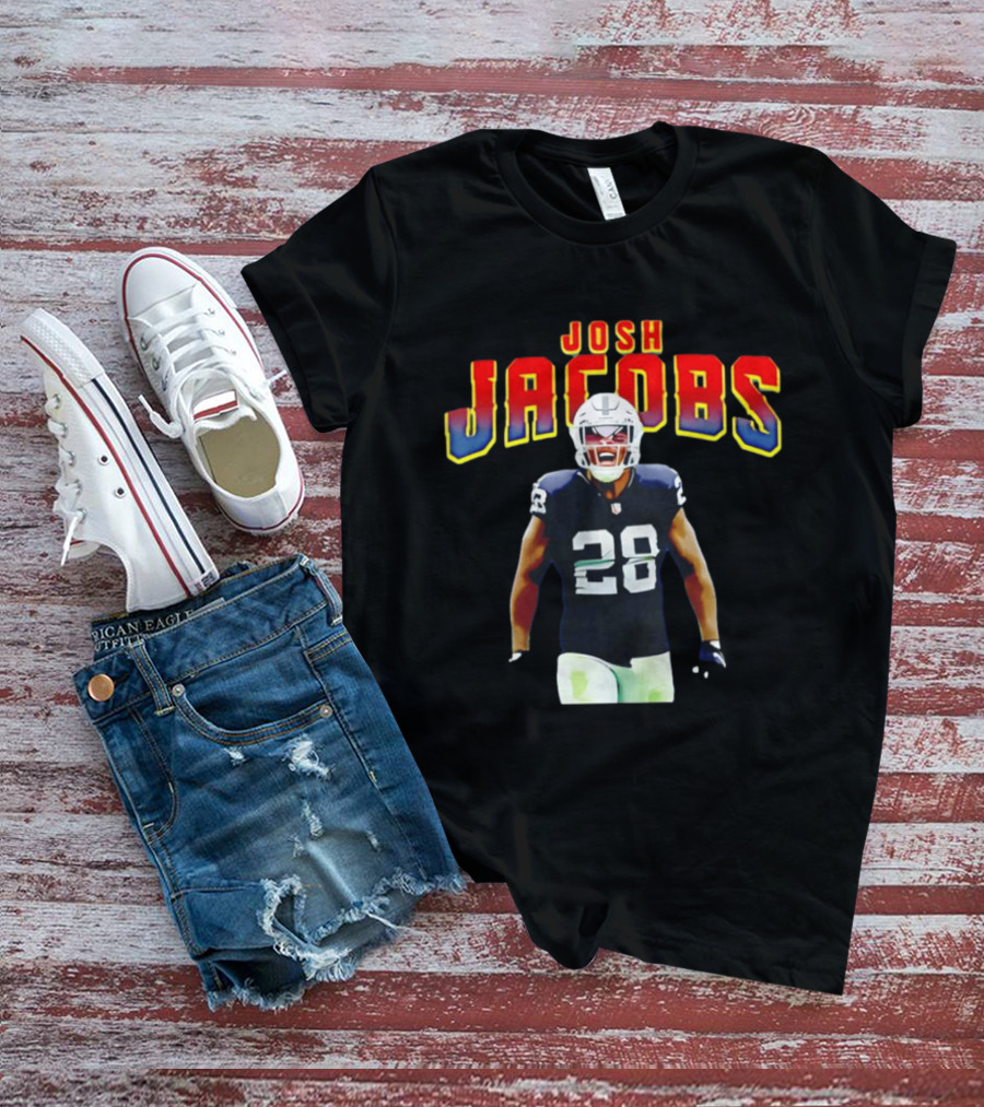 Josh Jacobs Number 28 Raiders NFL Celebration T-Shirt