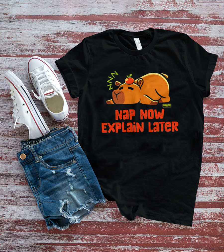 Nap Now Explain Later Cute Capybara With Orange ZZZ T-Shirt