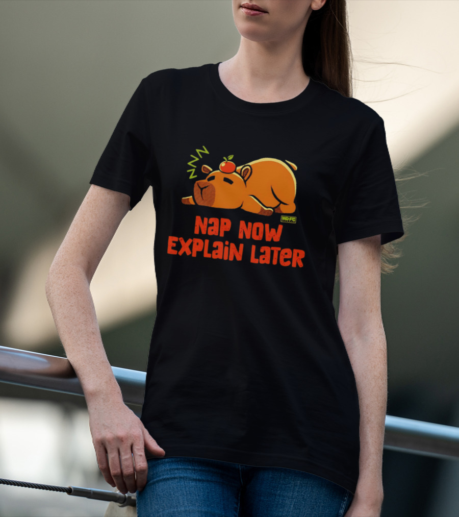 Nap Now Explain Later Cute Capybara With Orange ZZZ T-Shirt