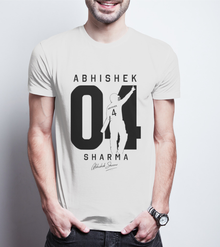 Abhishek Sharma 04 Indian Cricket Player Autograph T-Shirt