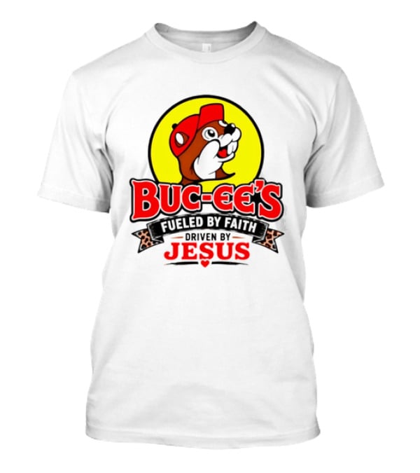 Buc Ee's Fueled By Faith Driven By Jesus Yellow Circle Red Cap T-Shirt