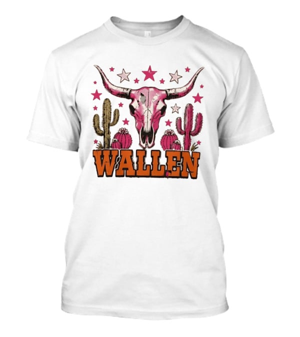 Wallen Pink Cow Skull Cactus Stars T-Shirt