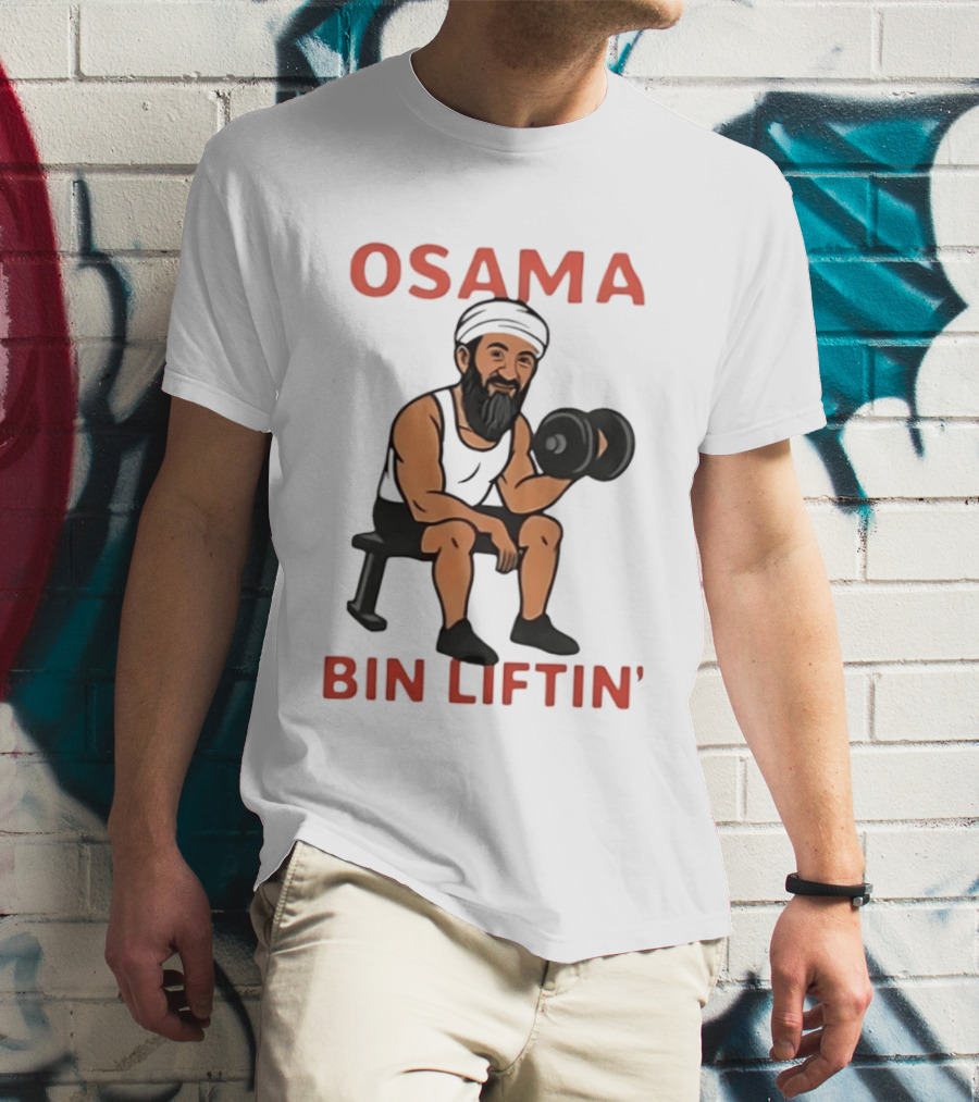 Osama Bin Liftin' Dumbbell Cartoon Weightlifting Humor T-Shirt