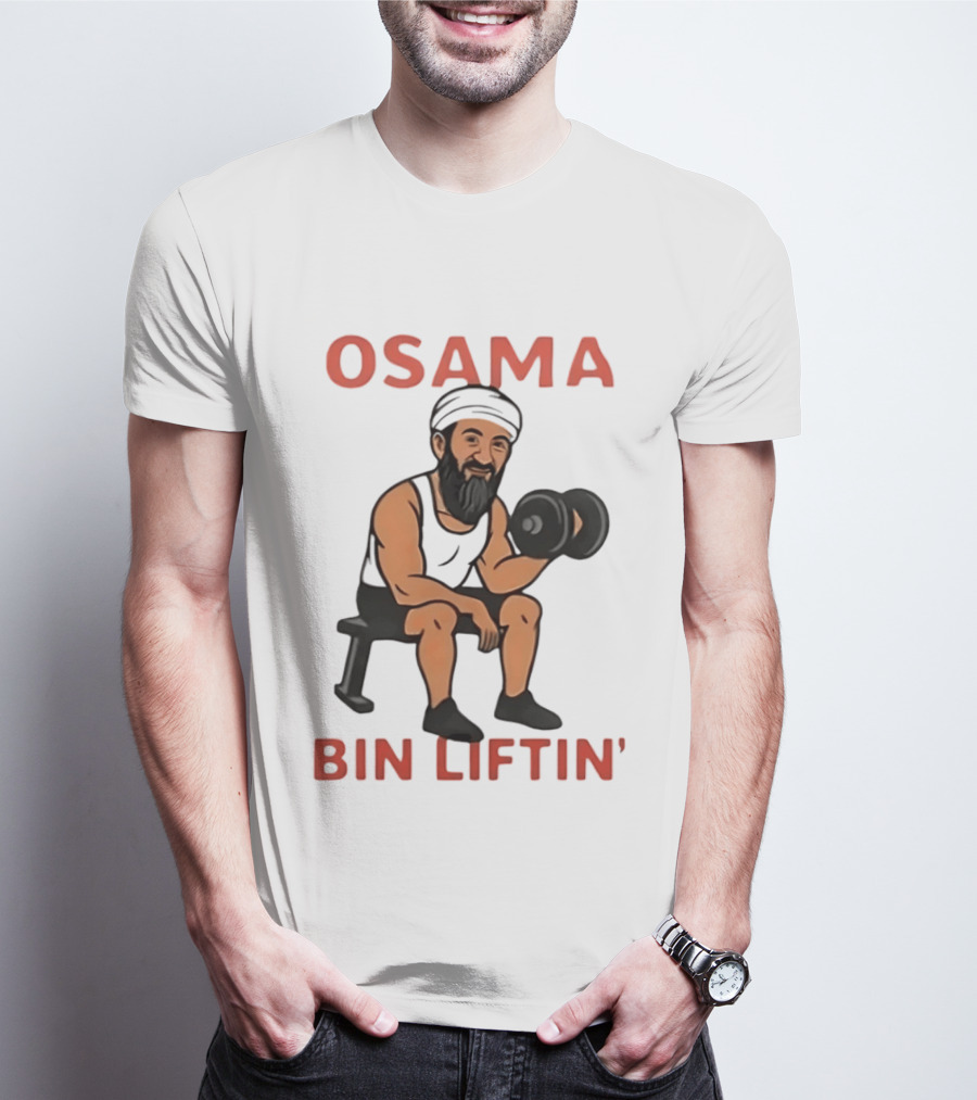 Osama Bin Liftin' Dumbbell Cartoon Weightlifting Humor T-Shirt