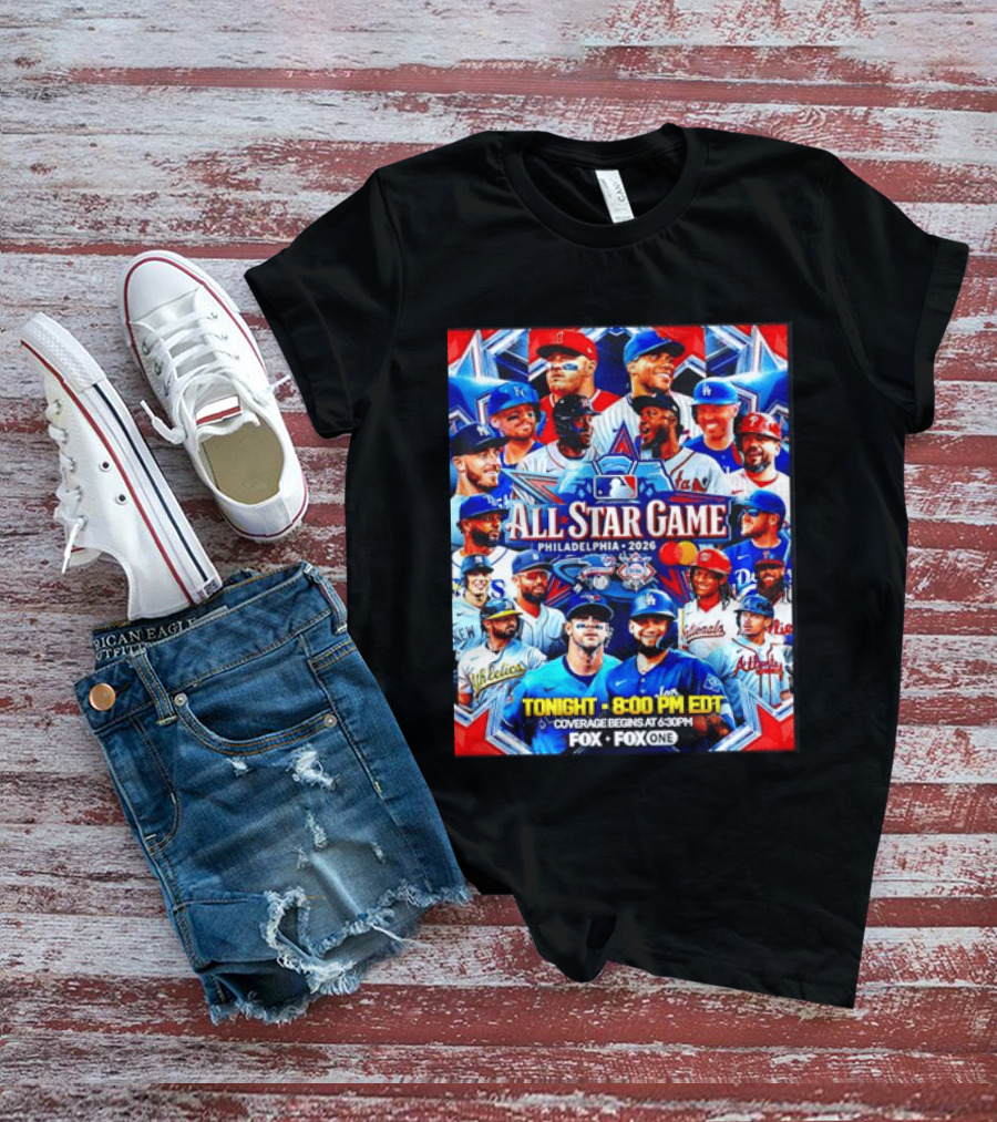 2026 MLB All Star Game Philadelphia Featured Stars And Team Jerseys Fox Coverage T-Shirt