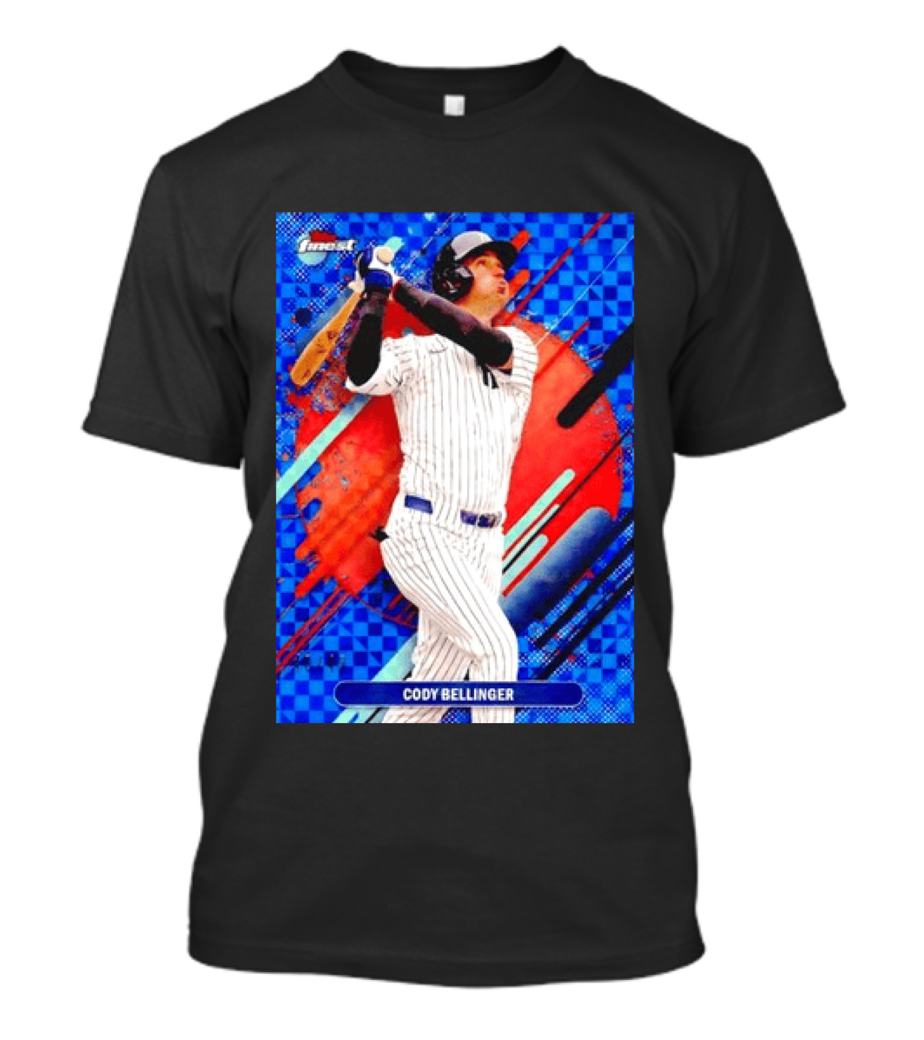 Cody Bellinger Topps Finest Baseball Card Blue Checkered Background Batting Pose T-Shirt
