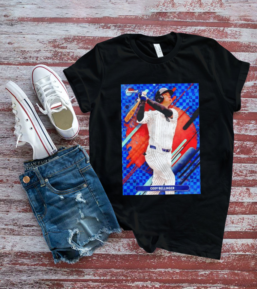 Cody Bellinger Topps Finest Baseball Card Blue Checkered Background Batting Pose T-Shirt